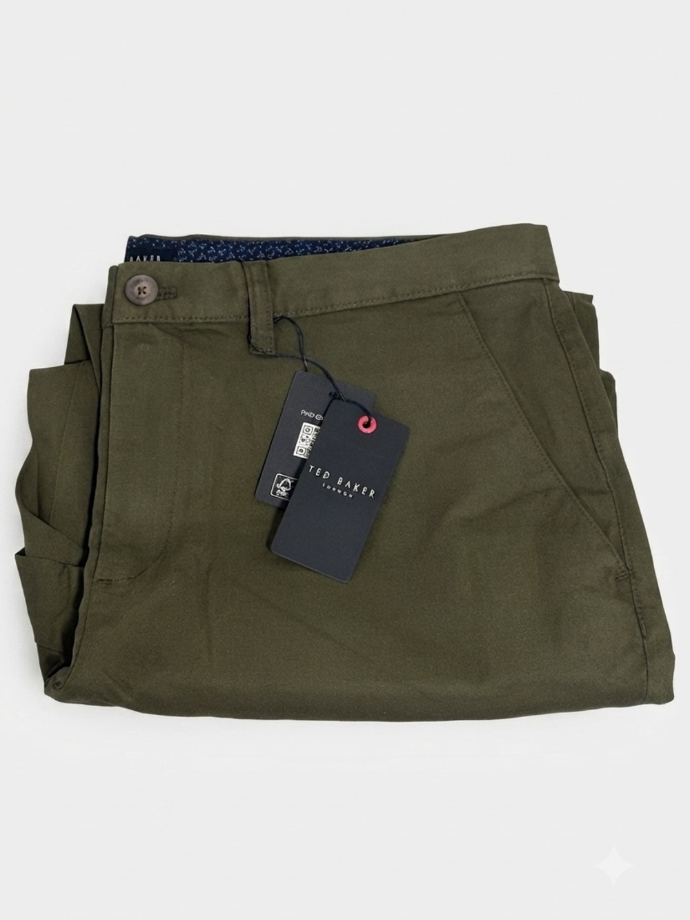 NWT Ted Baker London Regular Fit Textured Chino Trouser - Olive Khaki Size 36R